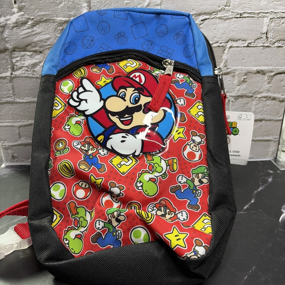 Nintendo Super Mario Sling Gaming Bag Bioworld Kids Crossbody Backpack Red Blue